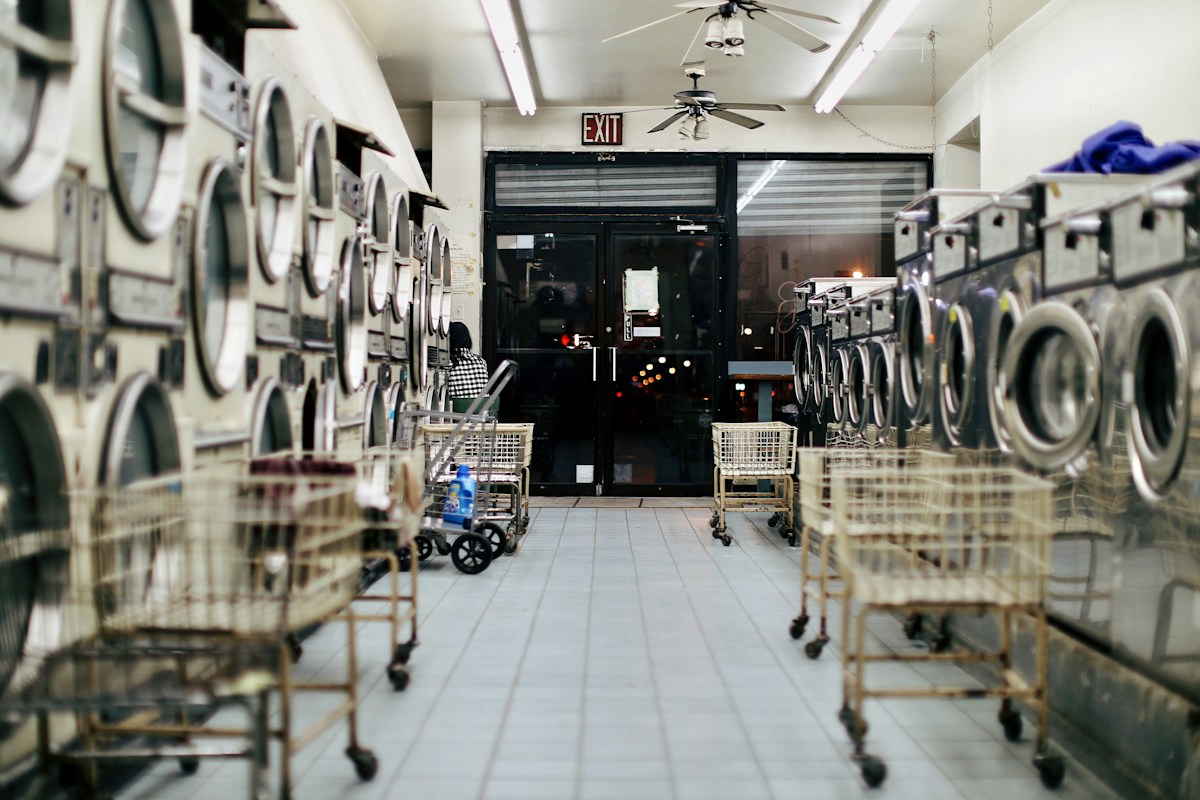 Laundromat with rows of washers