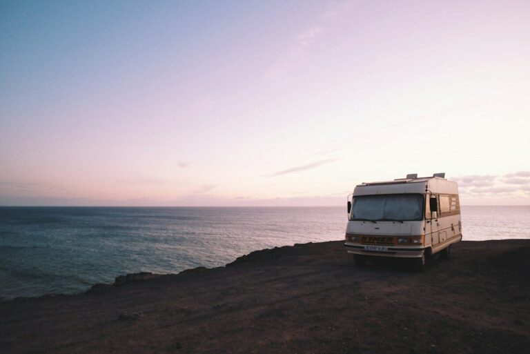 Motorhome parked by the water