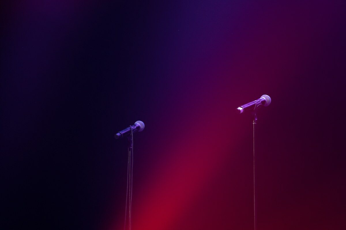 Microphones on a stage